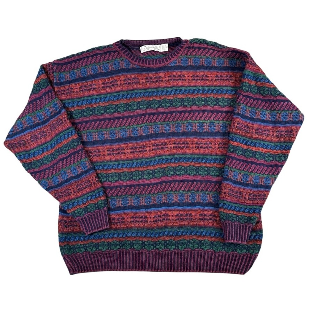 Crossings Vintage Multi Color Textured Knit Crewneck Sweater Mens XL